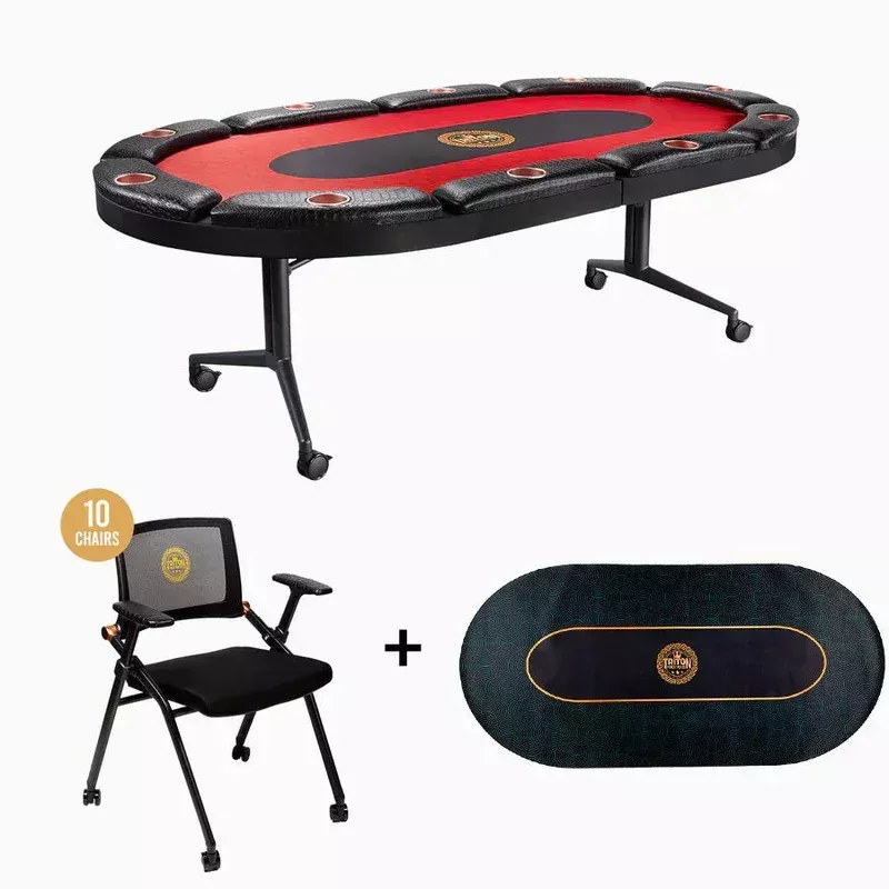 10 Player Poker Table + 10 Chairs + 1 Extra Mat Silver Blue