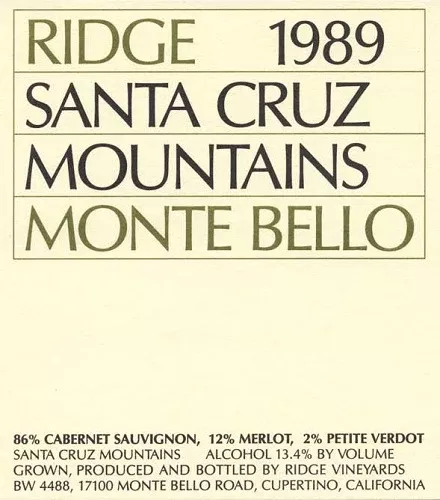 1989 Ridge Cabernet Sauvignon Monte Bello (750ml)