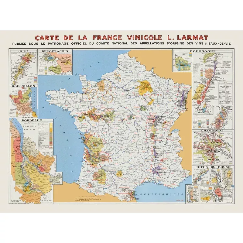 Map of wine-growing France from 1945