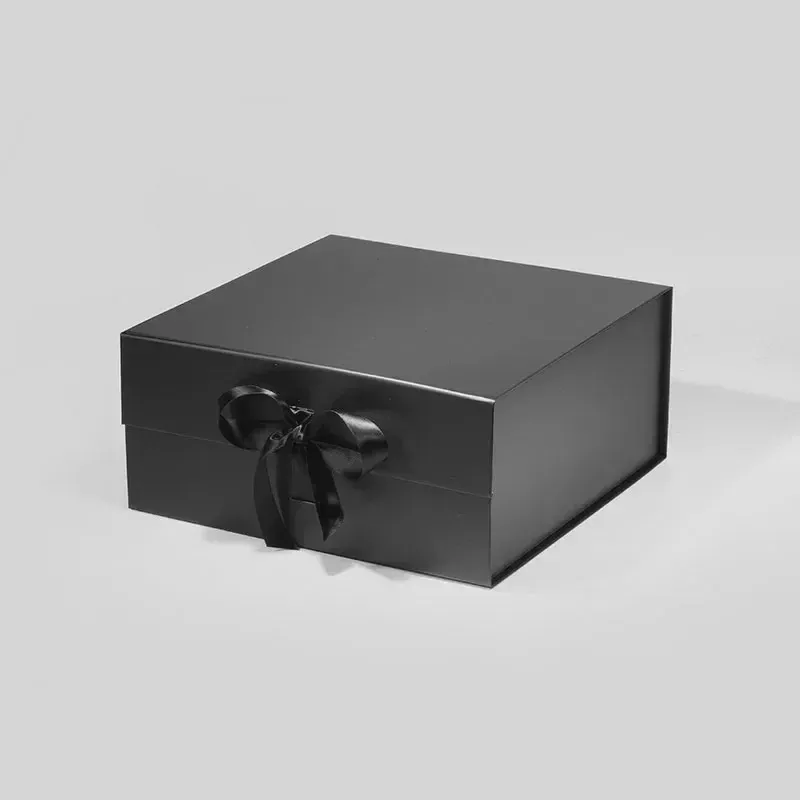 Medium Square Black Magnetic Gift Box with Ribbon