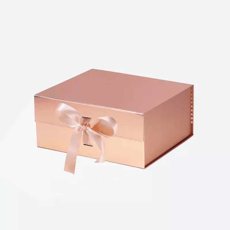 Medium Square Rose Gold Magnetic Gift Box with Ribbon